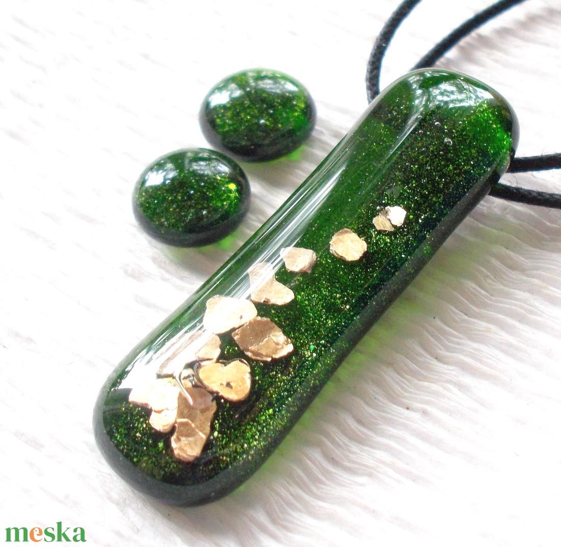 AKCIÓ! Zöld_arany fények üvegékszer , ajándék nőknek névnapra, születésnapra karácsonyra. - ékszer - ékszerszett - Meska.hu