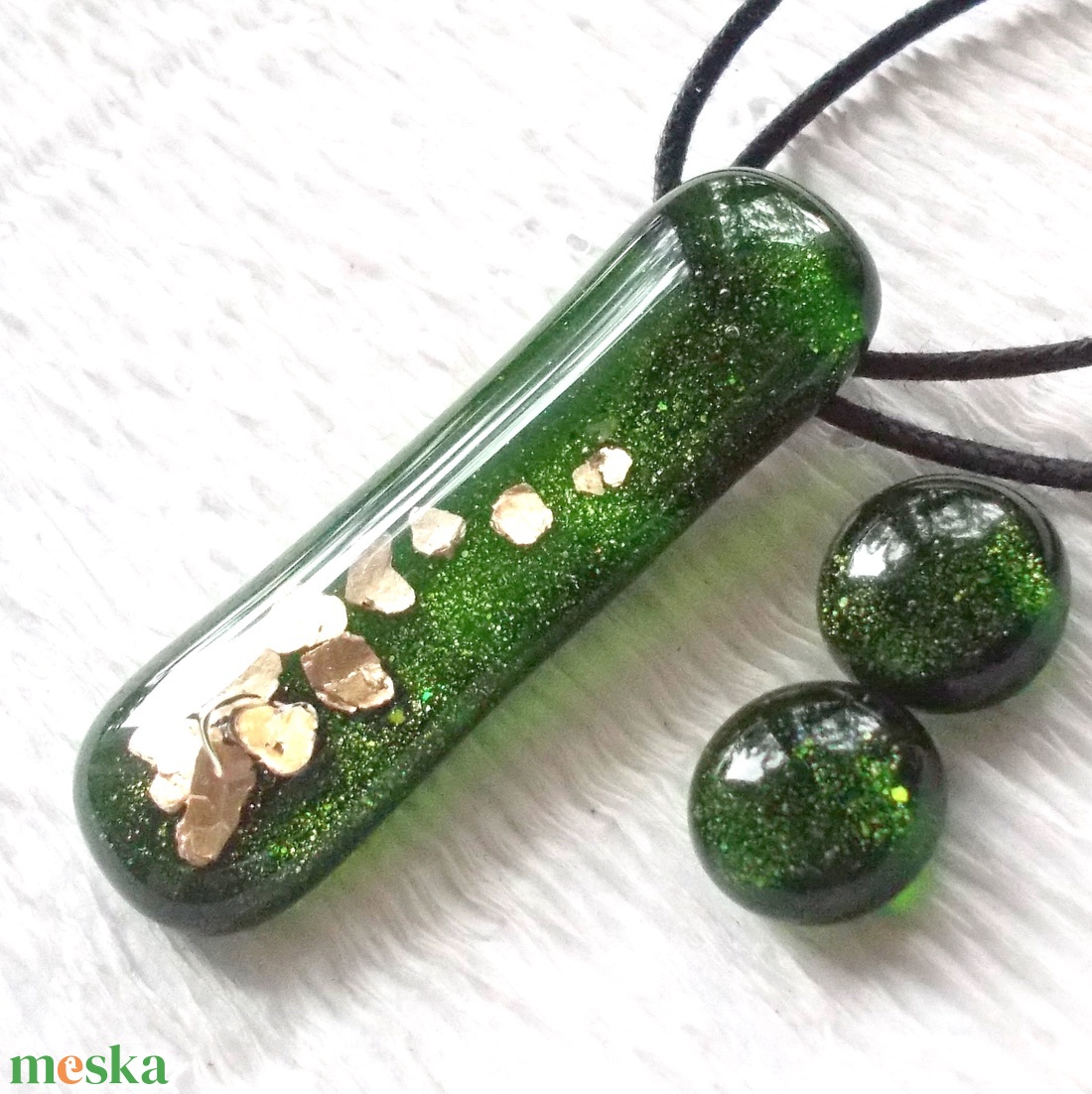 AKCIÓ! Zöld_arany fények üvegékszer , ajándék nőknek névnapra, születésnapra karácsonyra. - ékszer - ékszerszett - Meska.hu