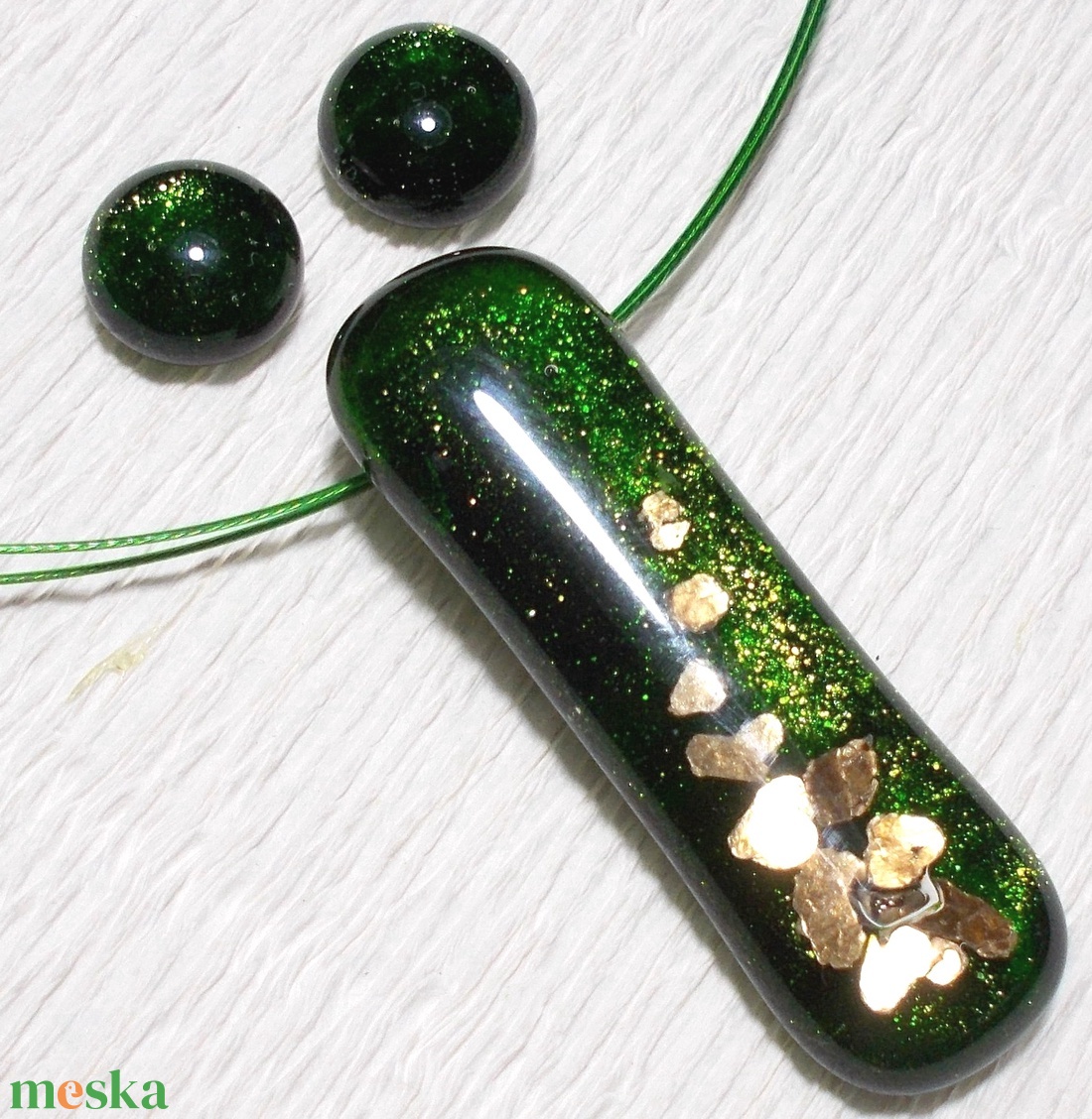 AKCIÓ! Zöld_arany fények üvegékszer , ajándék nőknek névnapra, születésnapra karácsonyra. - ékszer - ékszerszett - Meska.hu
