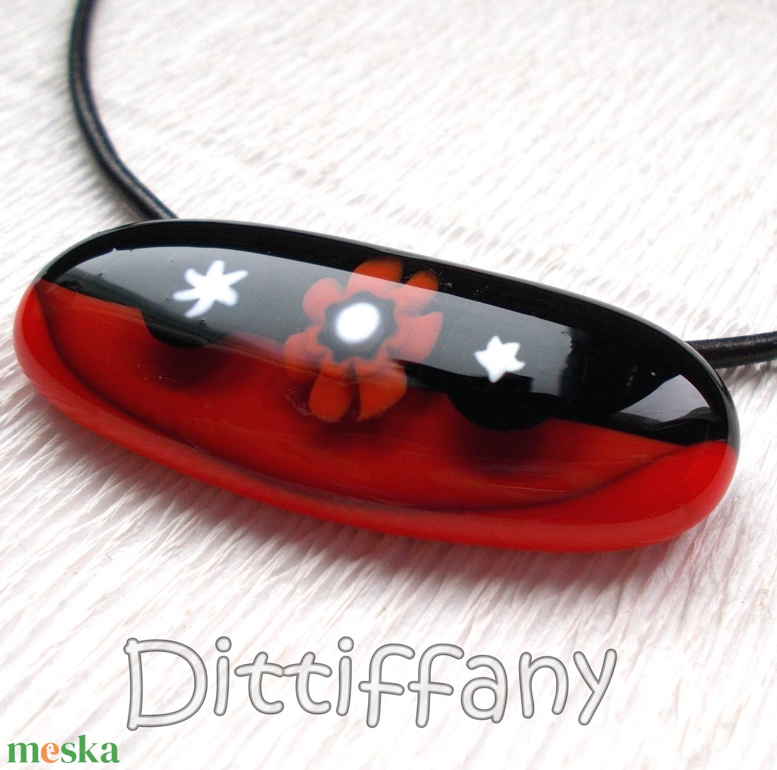 Piros - fekete  virágos ékszer, ajándék nőnek, lányoknyak, névnapra, születésnapra. - ékszer - ékszerszett - Meska.hu