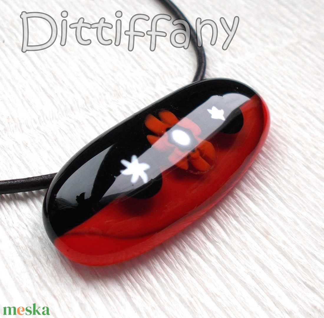 Piros - fekete  virágos ékszer, ajándék nőnek, lányoknyak, névnapra, születésnapra. - ékszer - ékszerszett - Meska.hu