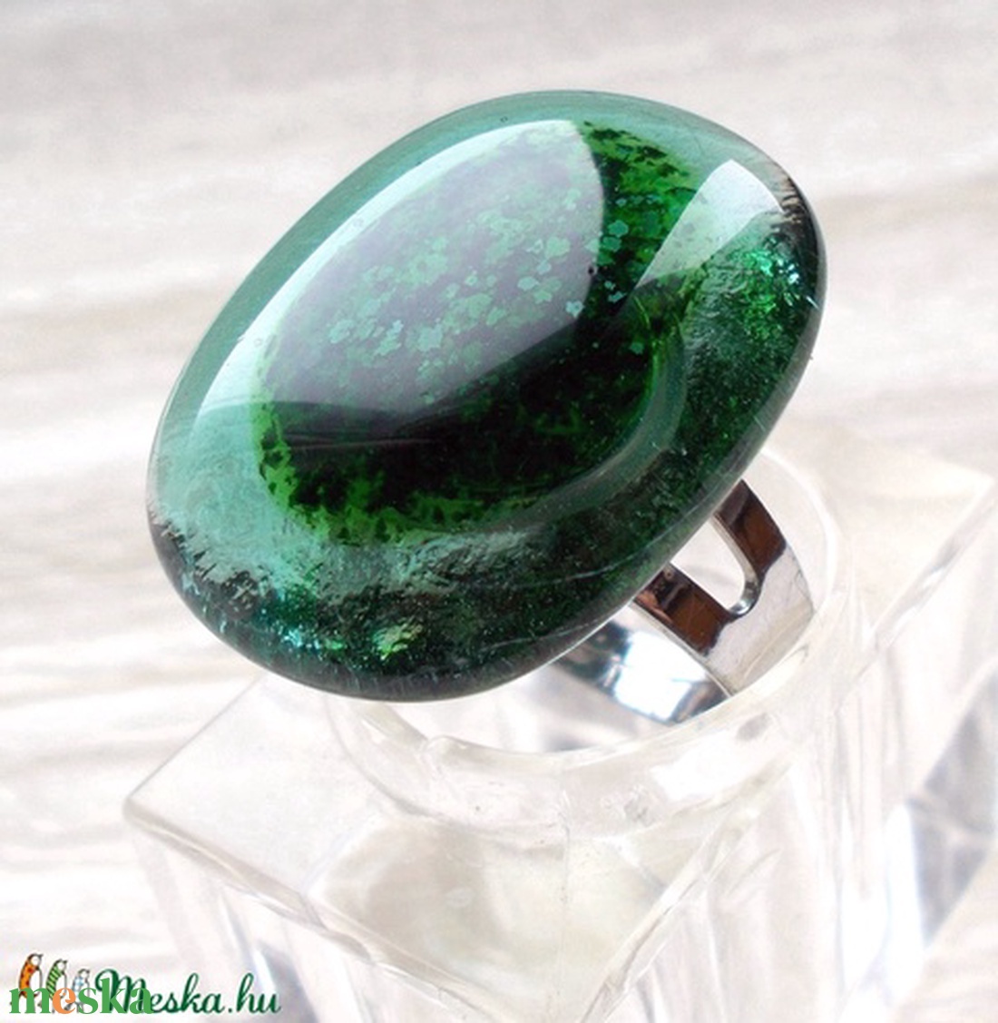 Kék tó kincse üvegékszer, gyűrű , ajándék nőknek névnapra, születésnapra. - ékszer - gyűrű - statement gyűrű - Meska.hu