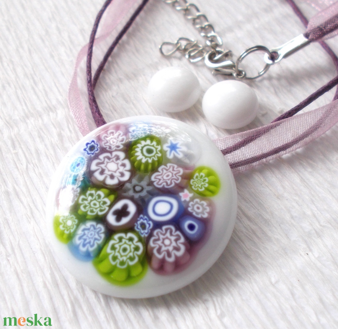 Levendula csokor üvegékszer, nyaklánc és fülbevaló, ajándék nőnapra, névnapra, születésnapra. -  - Meska.hu