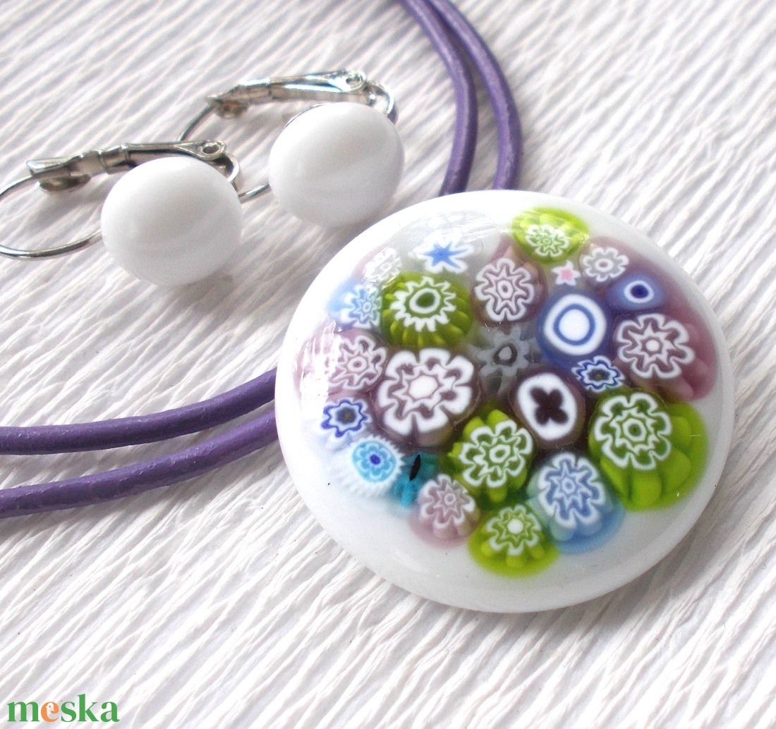 Levendula csokor üvegékszer, nyaklánc és fülbevaló, ajándék nőnapra, névnapra, születésnapra. -  - Meska.hu