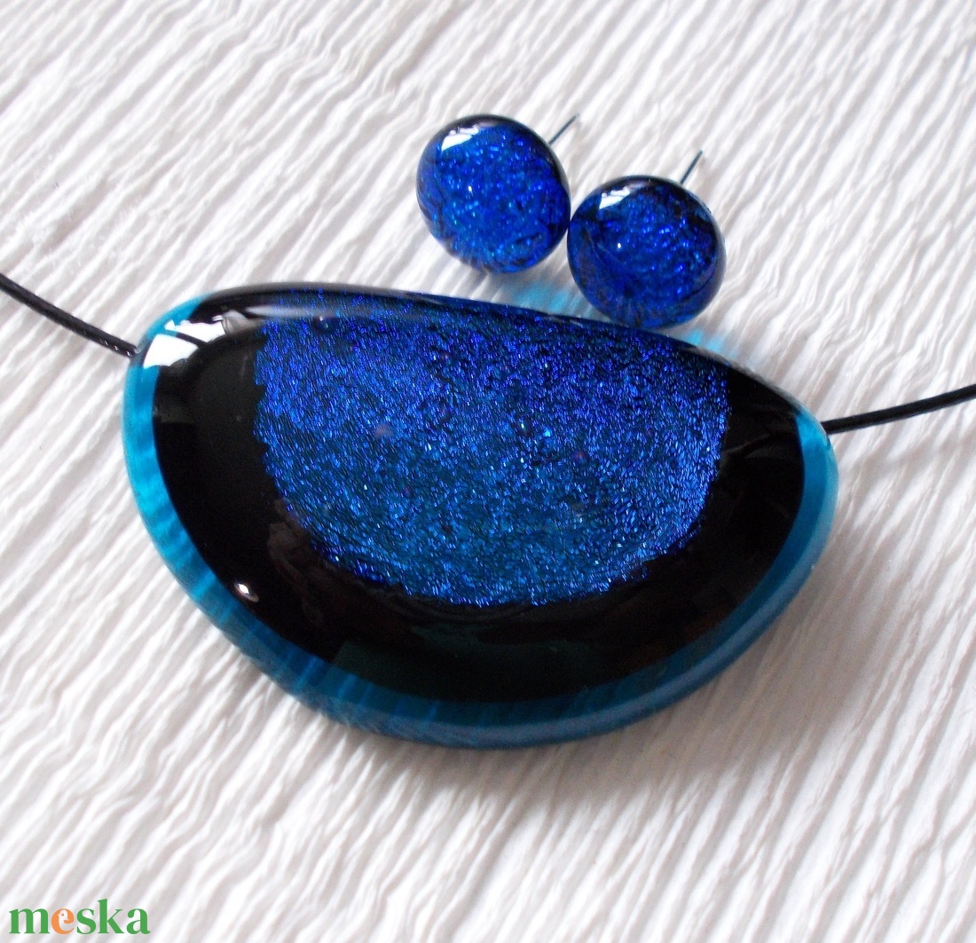 Kék félhold ékszerszett,  nyaklánc és fülbevaló,  ajándék  nőknek névnapra, születésnapra. - ékszer - ékszerszett - Meska.hu