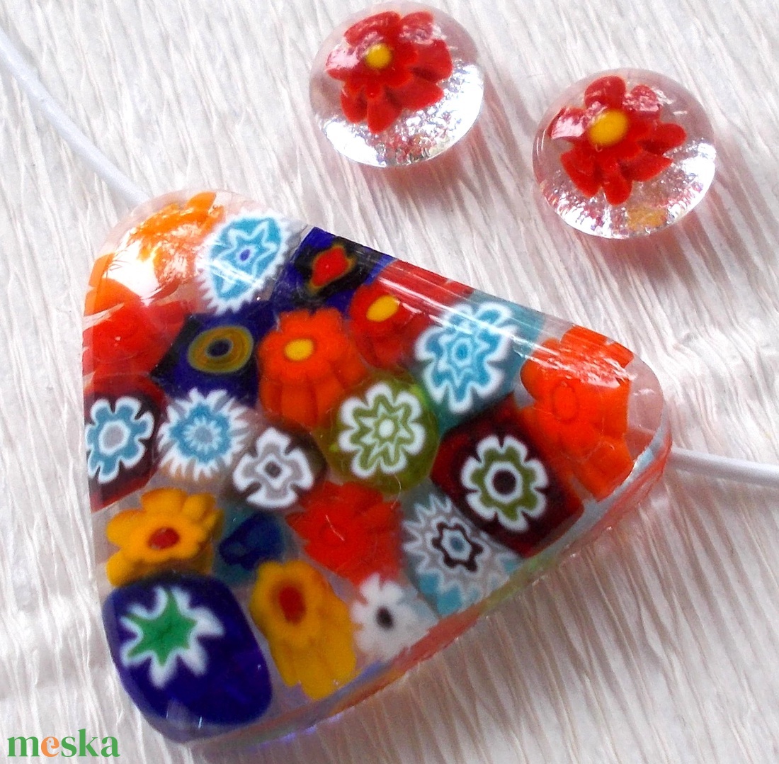 Virágoskert muránói ékszerszett , ajándék karácsonyra, névnapra, születésnapra. - ékszer - ékszerszett - Meska.hu