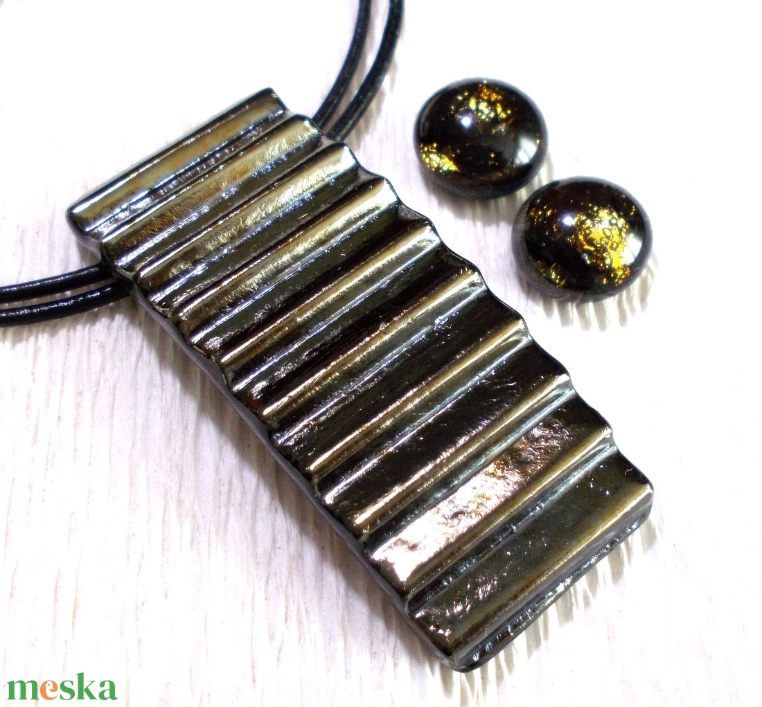 Hajlított bronzos dichroic ékszerszett, ajándék névnapra, születésnapra. - ékszer - ékszerszett - Meska.hu