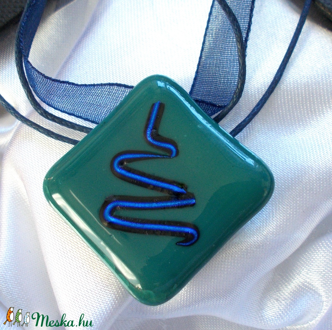 Türkiz-kék fúzió  üvegékszer nyaklánc, ajándék nőknek pedagógus napra, névnapra, születésnapra. - ékszer - ékszerszett - Meska.hu