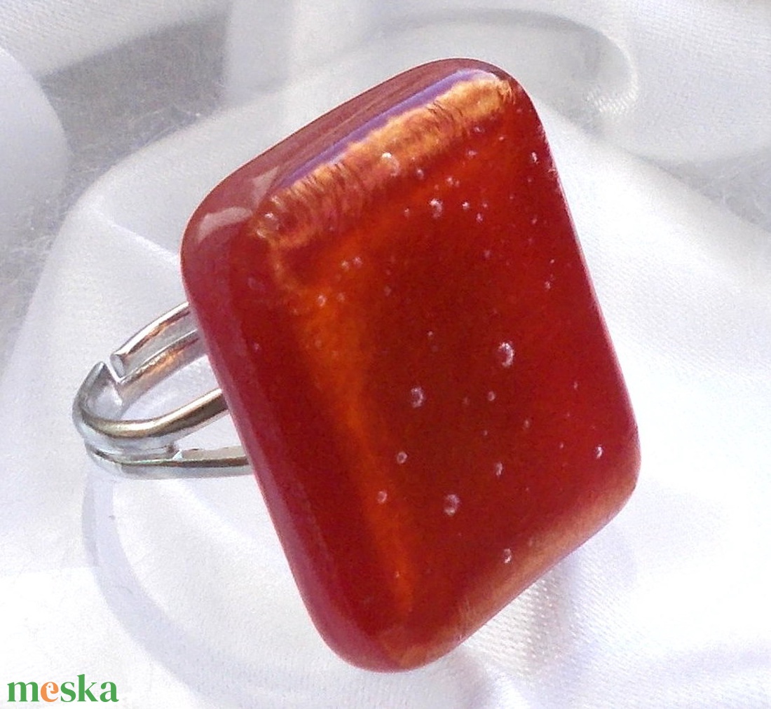 Bronzos piros csillogás üvegékszer gyűrű, ajándék karácsonyra. - ékszer - gyűrű - statement gyűrű - Meska.hu
