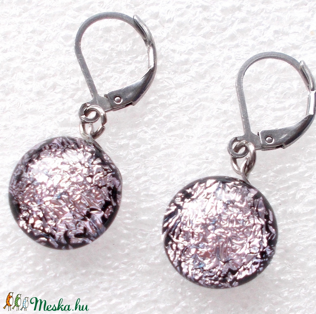 Dichroic rózsafény nemesacél fülbevaló, ajándék nőknek névnapra, születésnapra.  - ékszer - fülbevaló - lógós kerek fülbevaló - Meska.hu