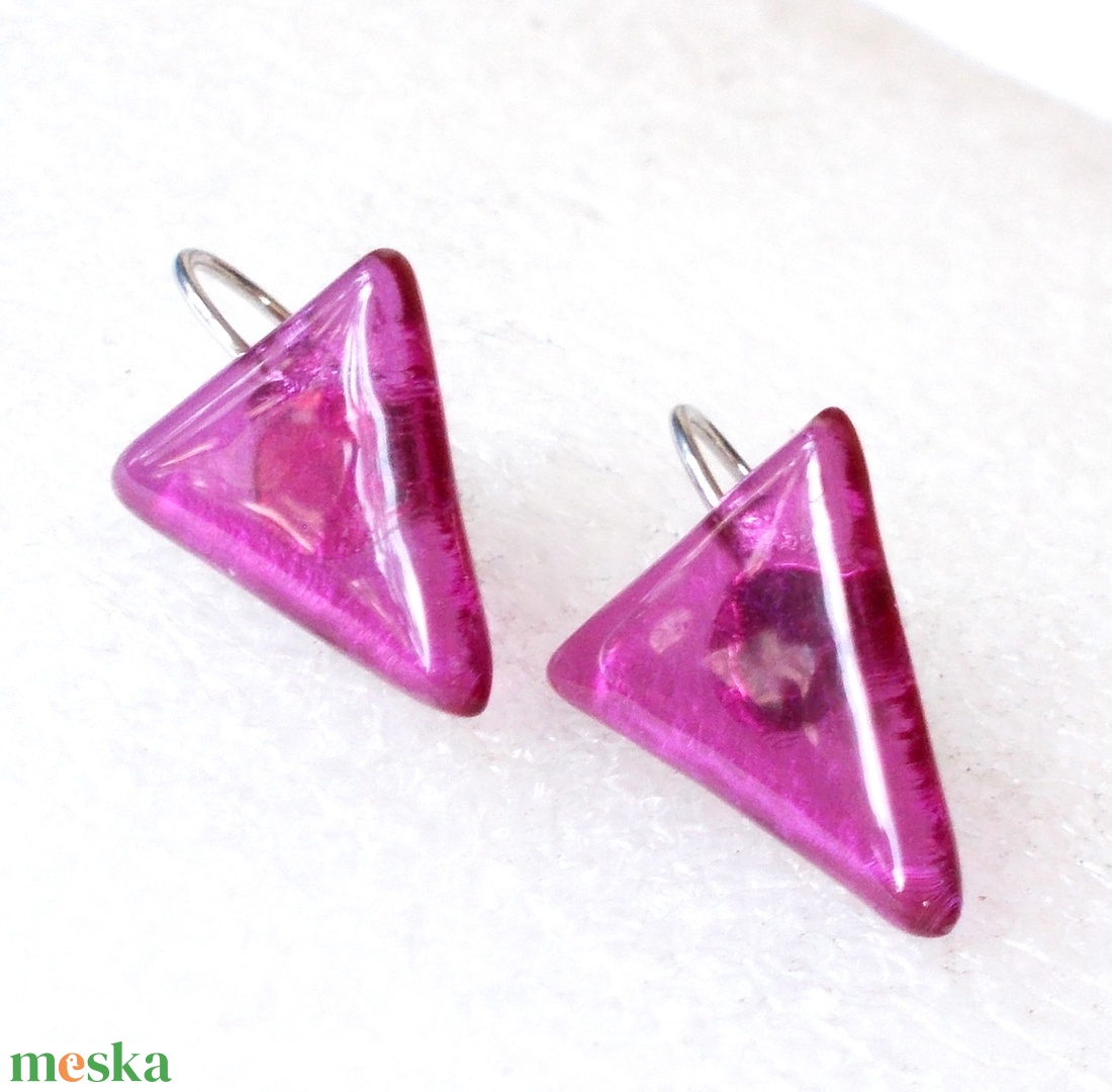 AKCIÓ! Pink fény, kapcsos fülbevaló  névnapra, születésnapra. - ékszer - fülbevaló - lógó fülbevaló - Meska.hu