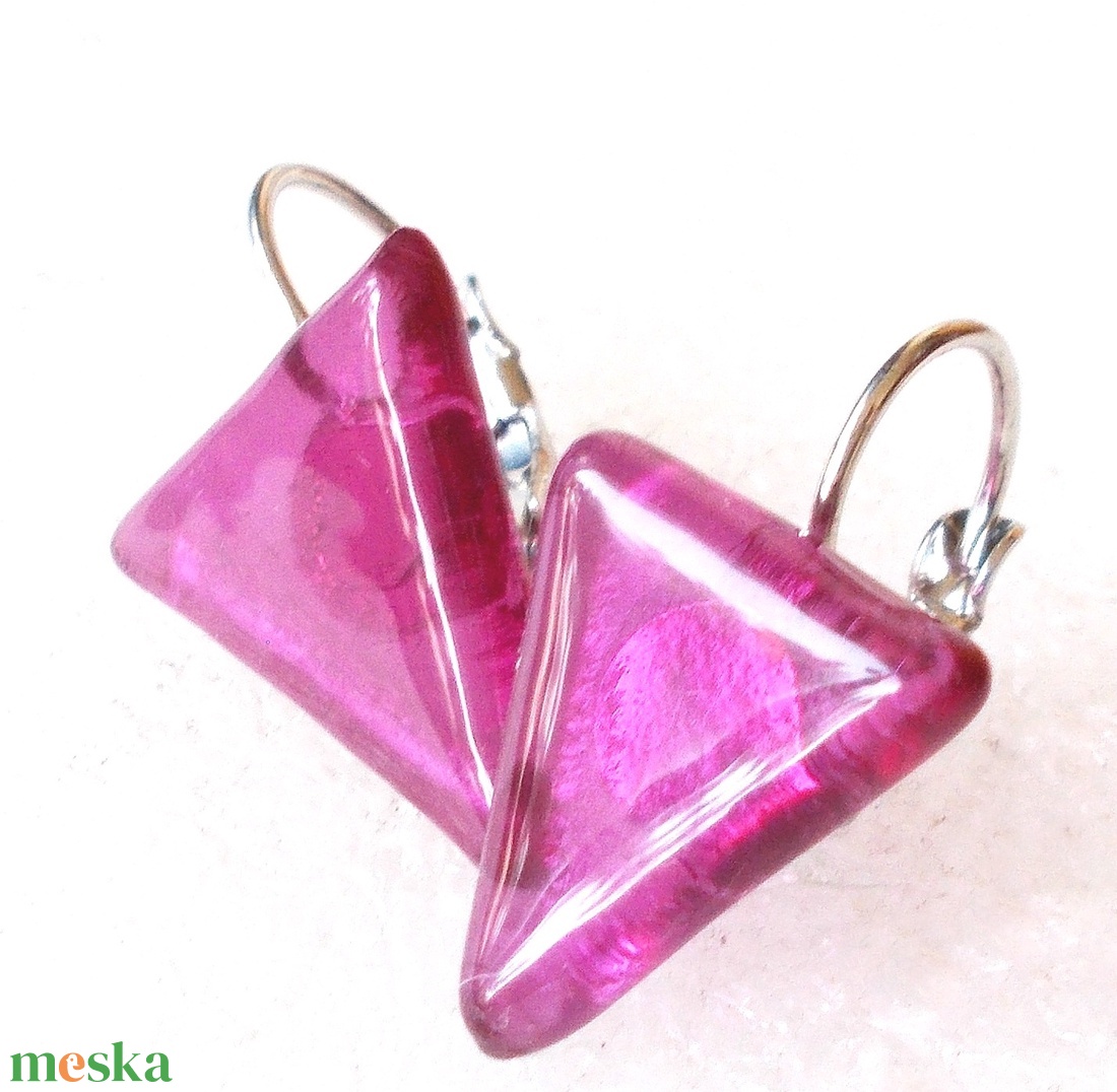 AKCIÓ! Pink fény, kapcsos fülbevaló  névnapra, születésnapra. - ékszer - fülbevaló - lógó fülbevaló - Meska.hu
