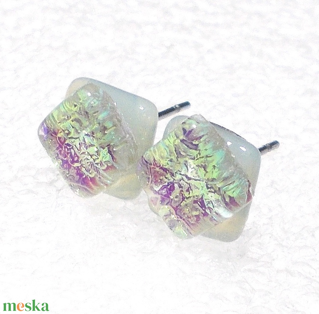 Orvosi fém! Ezüst zsorzsett  üveg fülbevaló  , ajándék  névnapra, születésnapra. - ékszer - fülbevaló - pötty fülbevaló - Meska.hu