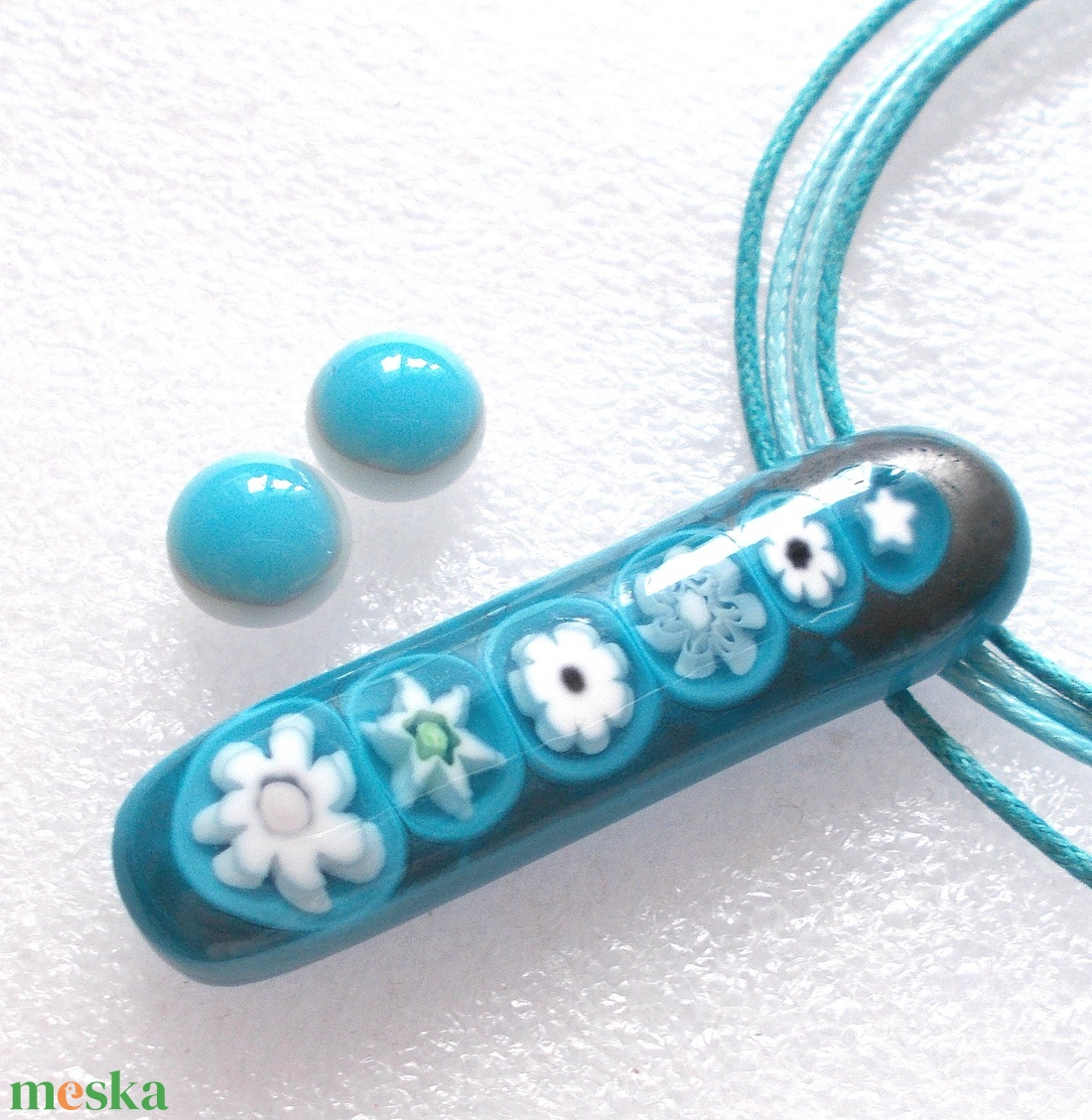 AKCIÓ! Türkiz virágos ékszerszett, nyaklánc és fülbevaló, ajándék  ballagásra, névnapra, születésnapra. - ékszer - ékszerszett - Meska.hu