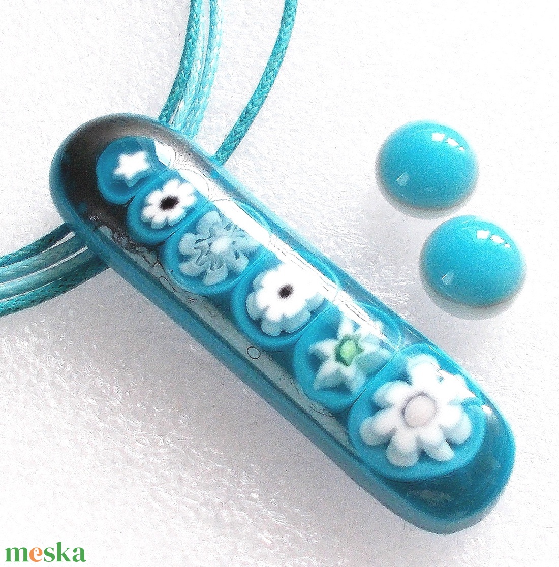 AKCIÓ! Türkiz virágos ékszerszett, nyaklánc és fülbevaló, ajándék  ballagásra, névnapra, születésnapra. - ékszer - ékszerszett - Meska.hu