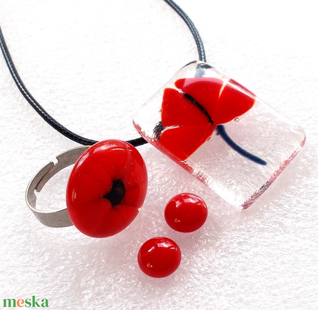 AKCIÓ! Pipacs jégkockában ékszerszett,  - ékszer - ékszerszett - Meska.hu