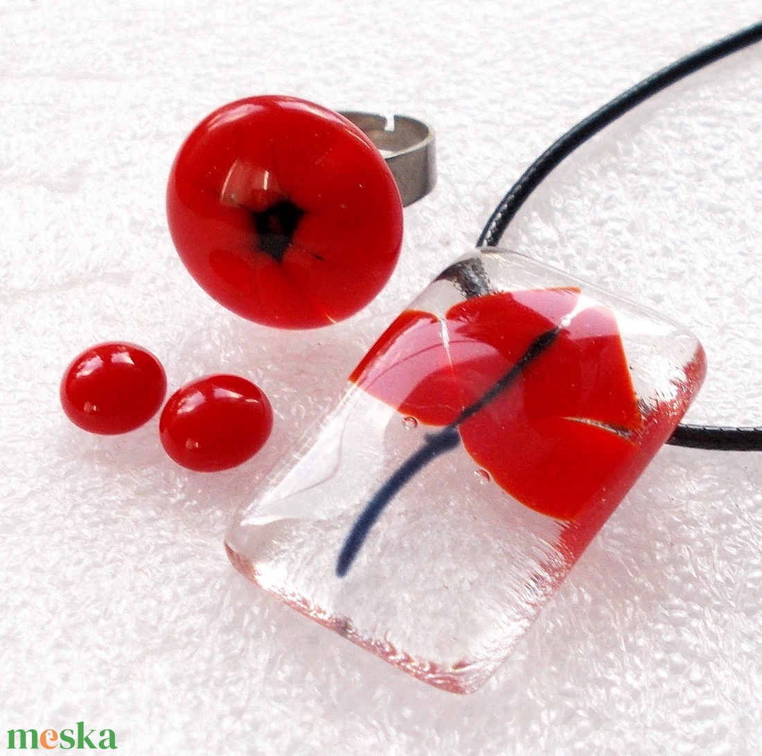 AKCIÓ! Pipacs jégkockában ékszerszett,  - ékszer - ékszerszett - Meska.hu