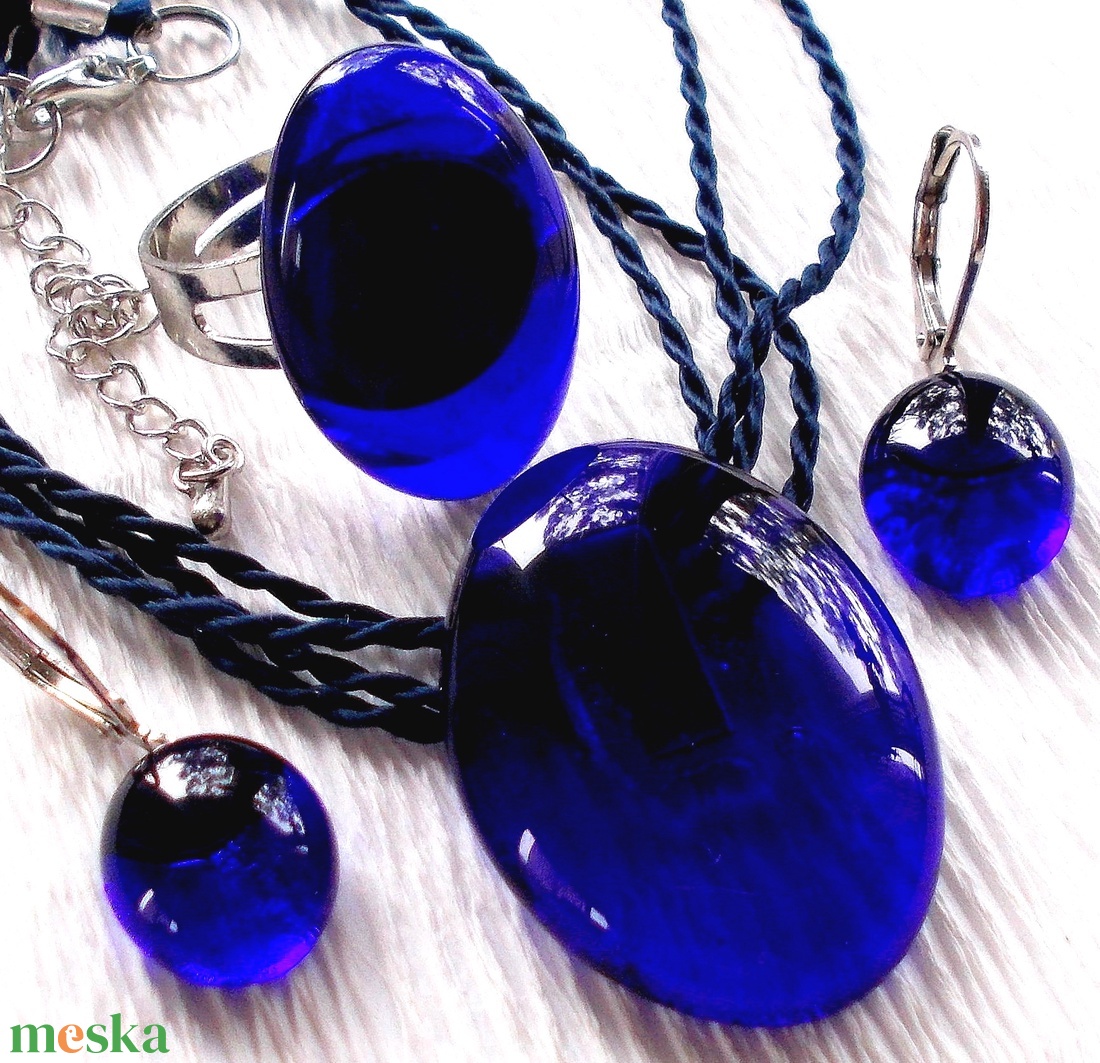 NEMESACÉL! Királykék elegancia, nyaklánc, gyűrű és fülbevaló, ajándék   névnapra, születésnapra. - ékszer - ékszerszett - Meska.hu