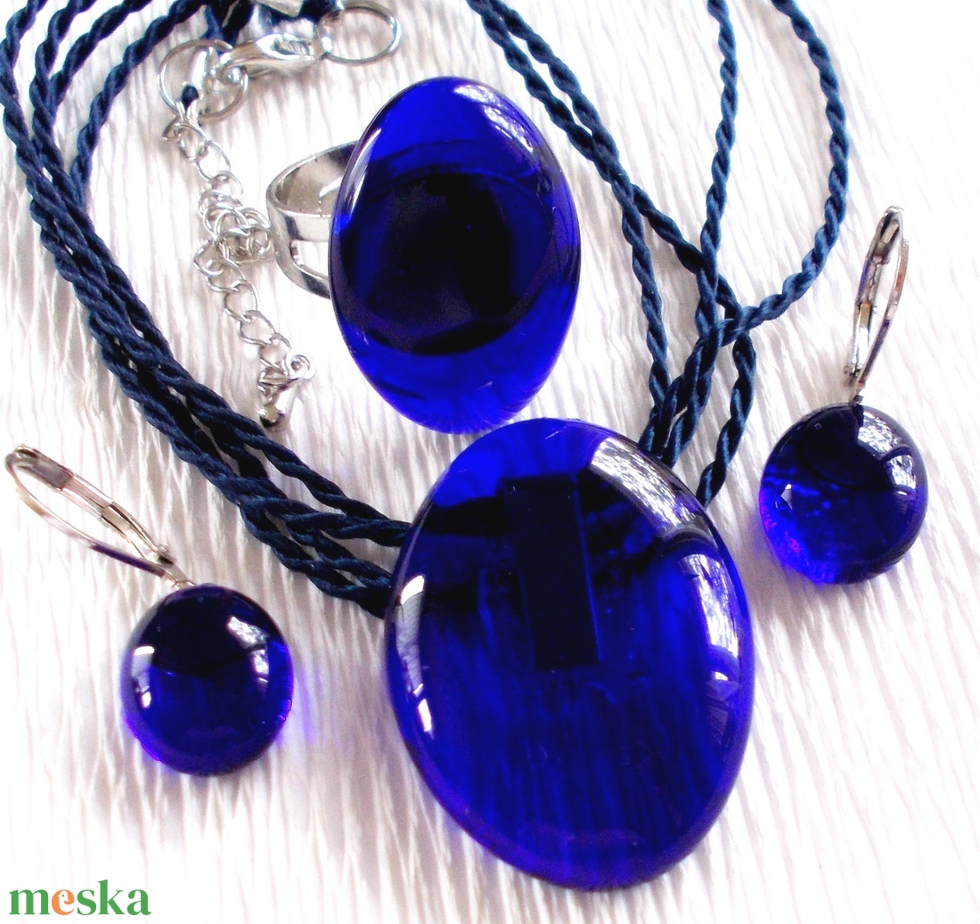 NEMESACÉL! Királykék elegancia, nyaklánc, gyűrű és fülbevaló, ajándék   névnapra, születésnapra. - ékszer - ékszerszett - Meska.hu