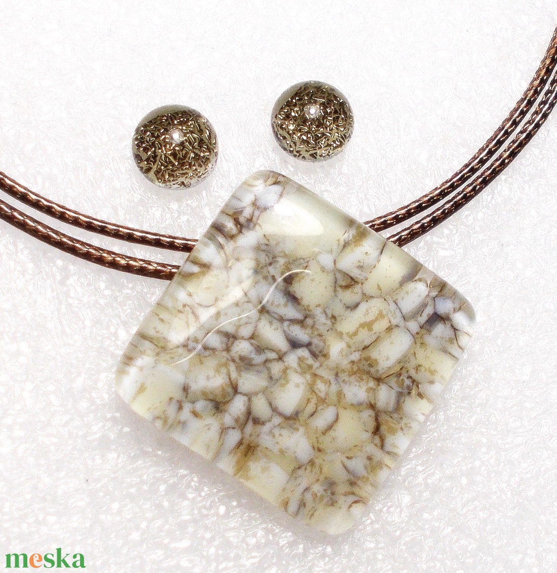 Natúr kavics mintás üvegékszer, ajándék névnapra, születésnapra. - ékszer - ékszerszett - Meska.hu