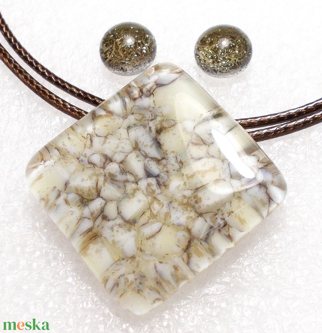 Natúr kavics mintás üvegékszer, ajándék névnapra, születésnapra. - ékszer - ékszerszett - Meska.hu