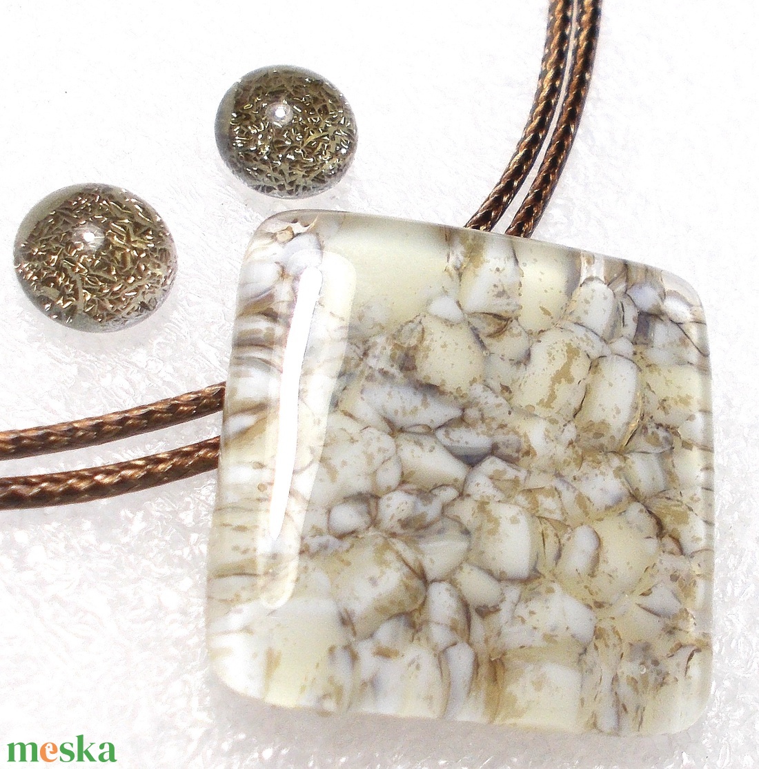 Natúr kavics mintás üvegékszer, ajándék névnapra, születésnapra. - ékszer - ékszerszett - Meska.hu