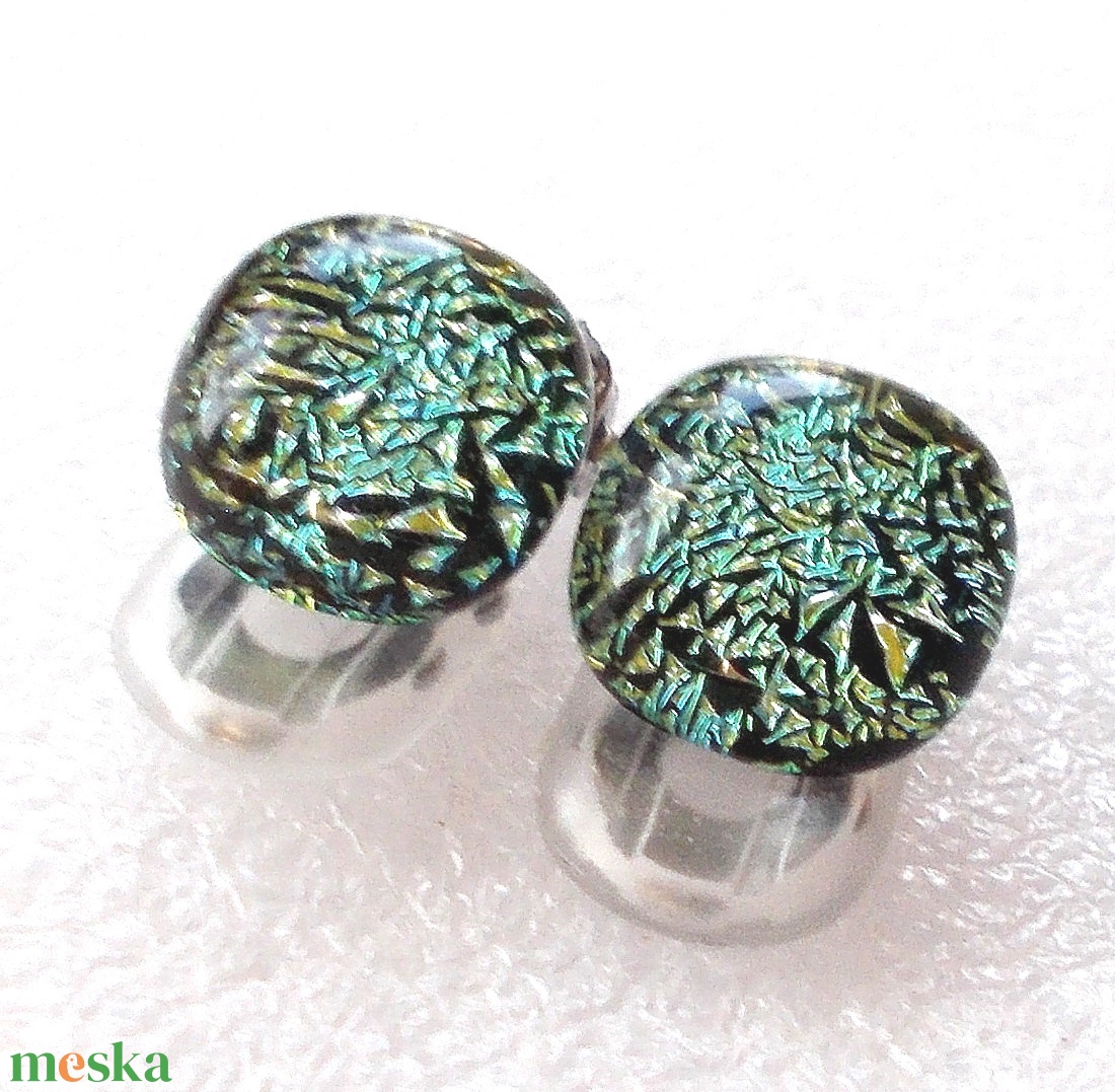 NEMESACÉL! Arany aqua dichroic klipszes fülbevaló  ajándék nőknek névnapra, születésnapra. - ékszer - fülbevaló - klipsz - Meska.hu