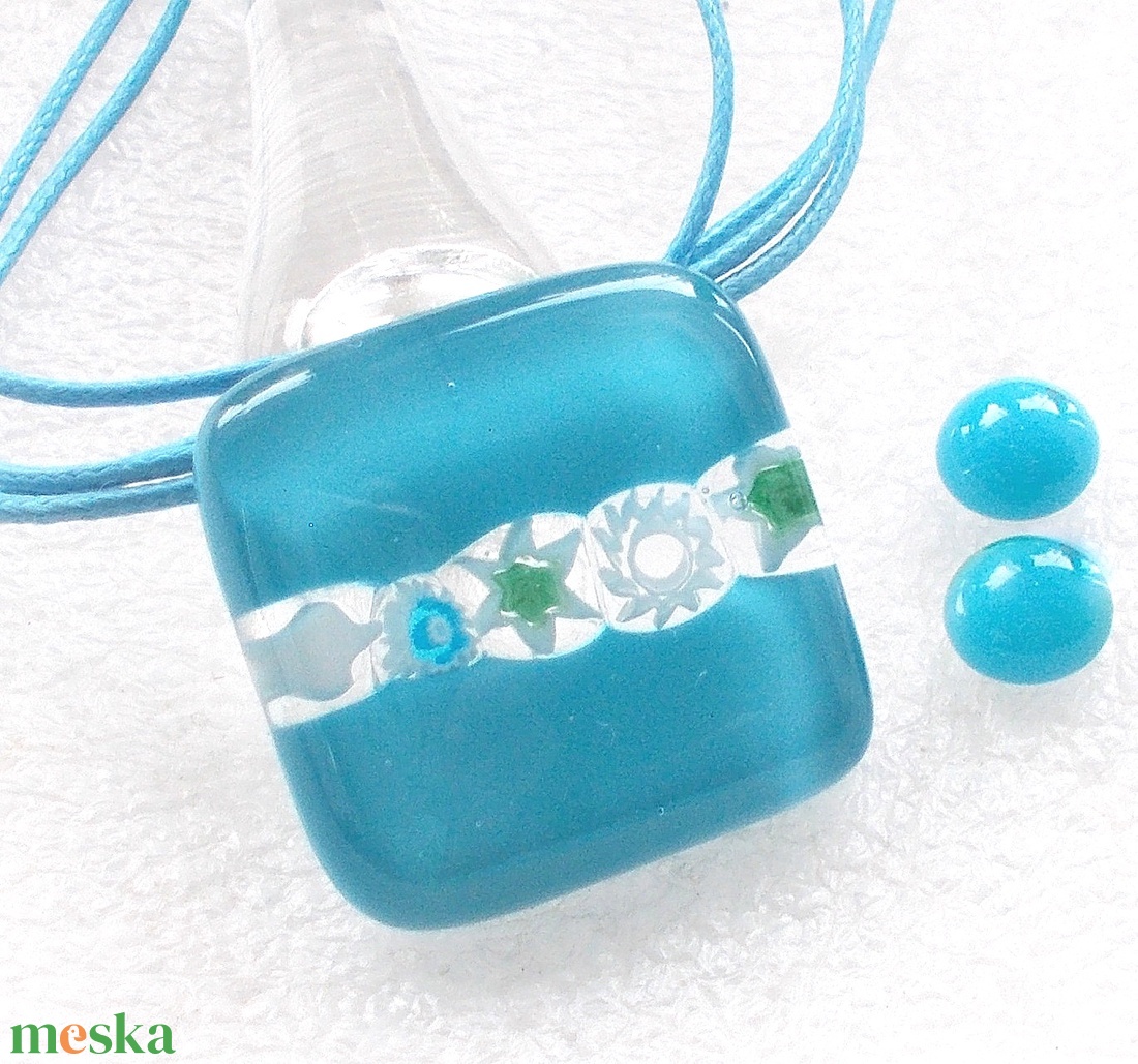 AKCIÓ! Türkizkék csipkemintával ékszerszett, nyaklánc és fülbevaló, ajándék  ballagásra, névnapra, születésnapra. - ékszer - ékszerszett - Meska.hu