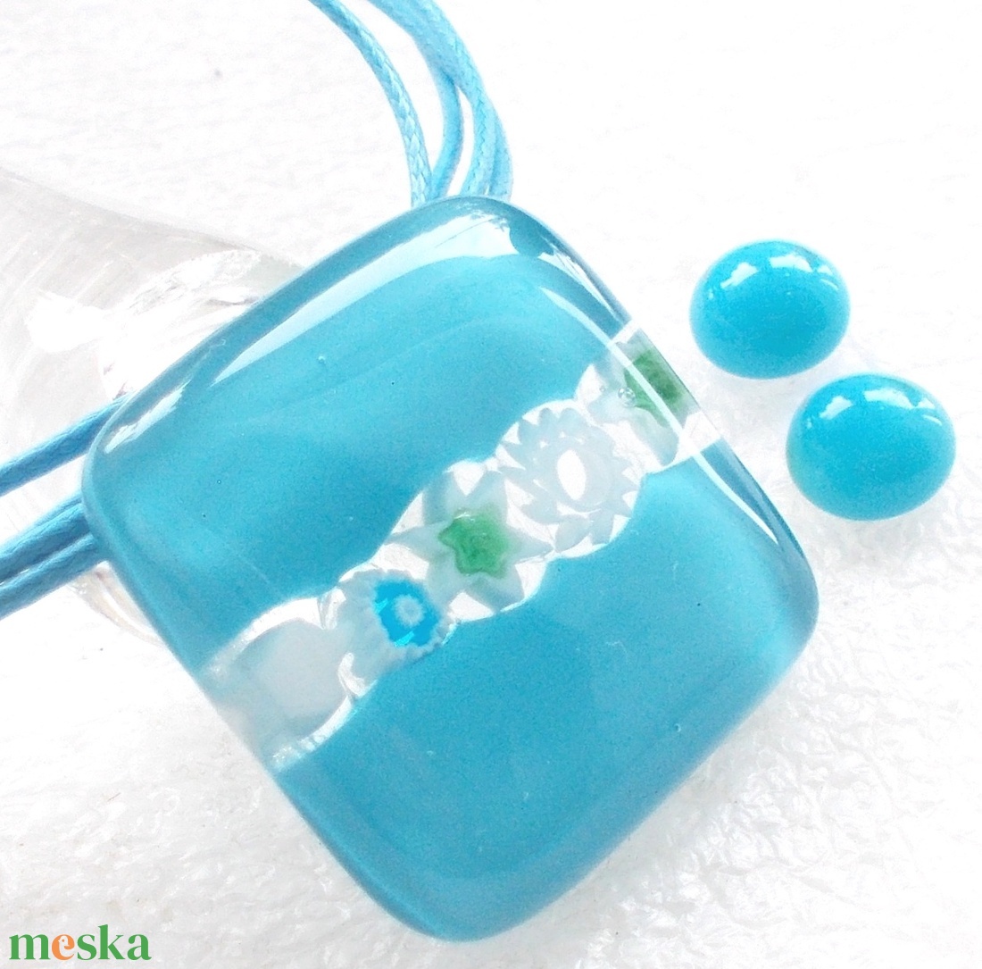 AKCIÓ! Türkizkék csipkemintával ékszerszett, nyaklánc és fülbevaló, ajándék  ballagásra, névnapra, születésnapra. - ékszer - ékszerszett - Meska.hu