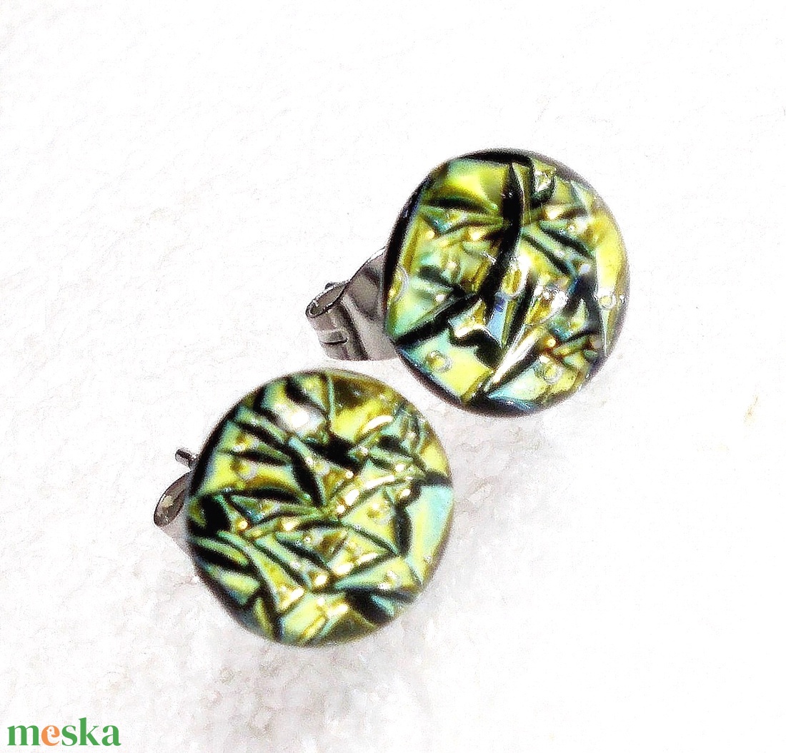 NEMESACÉL!  Fekete arany szikrázás, üveg fülbevaló  , ajándék  névnapra, születésnapra. - ékszer - fülbevaló - pötty fülbevaló - Meska.hu