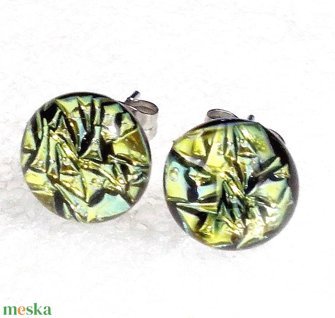 NEMESACÉL!  Fekete arany szikrázás, üveg fülbevaló  , ajándék  névnapra, születésnapra. - ékszer - fülbevaló - pötty fülbevaló - Meska.hu