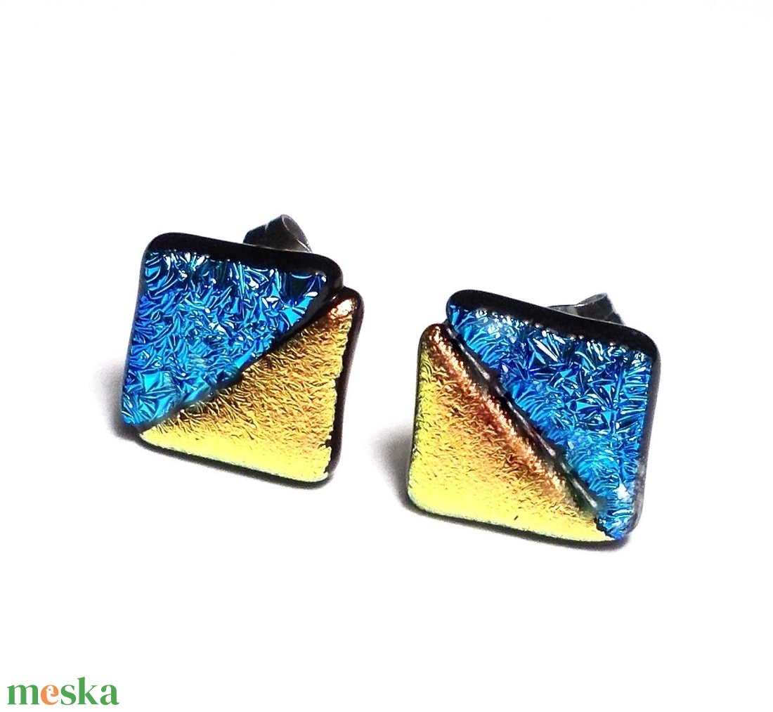 Orvosi fém!  Dichroic duó trendi fülbevaló, ajándék névnapra, születésnapra. - ékszer - fülbevaló - pötty fülbevaló - Meska.hu