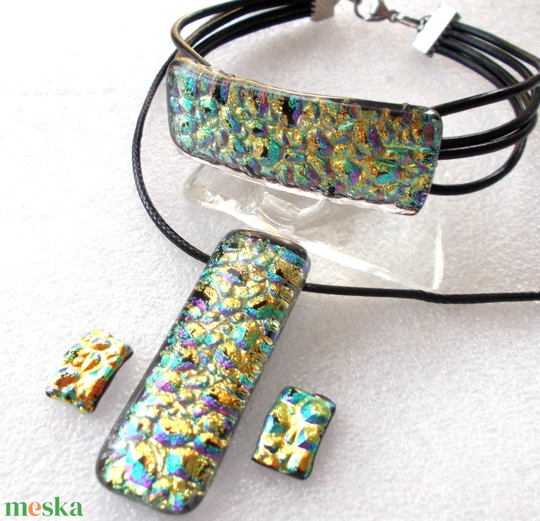 NEMESACÉL! Aranyló színkavalkád dichroic ékszerszett, ajándék karácsonyra. - ékszer - ékszerszett - Meska.hu