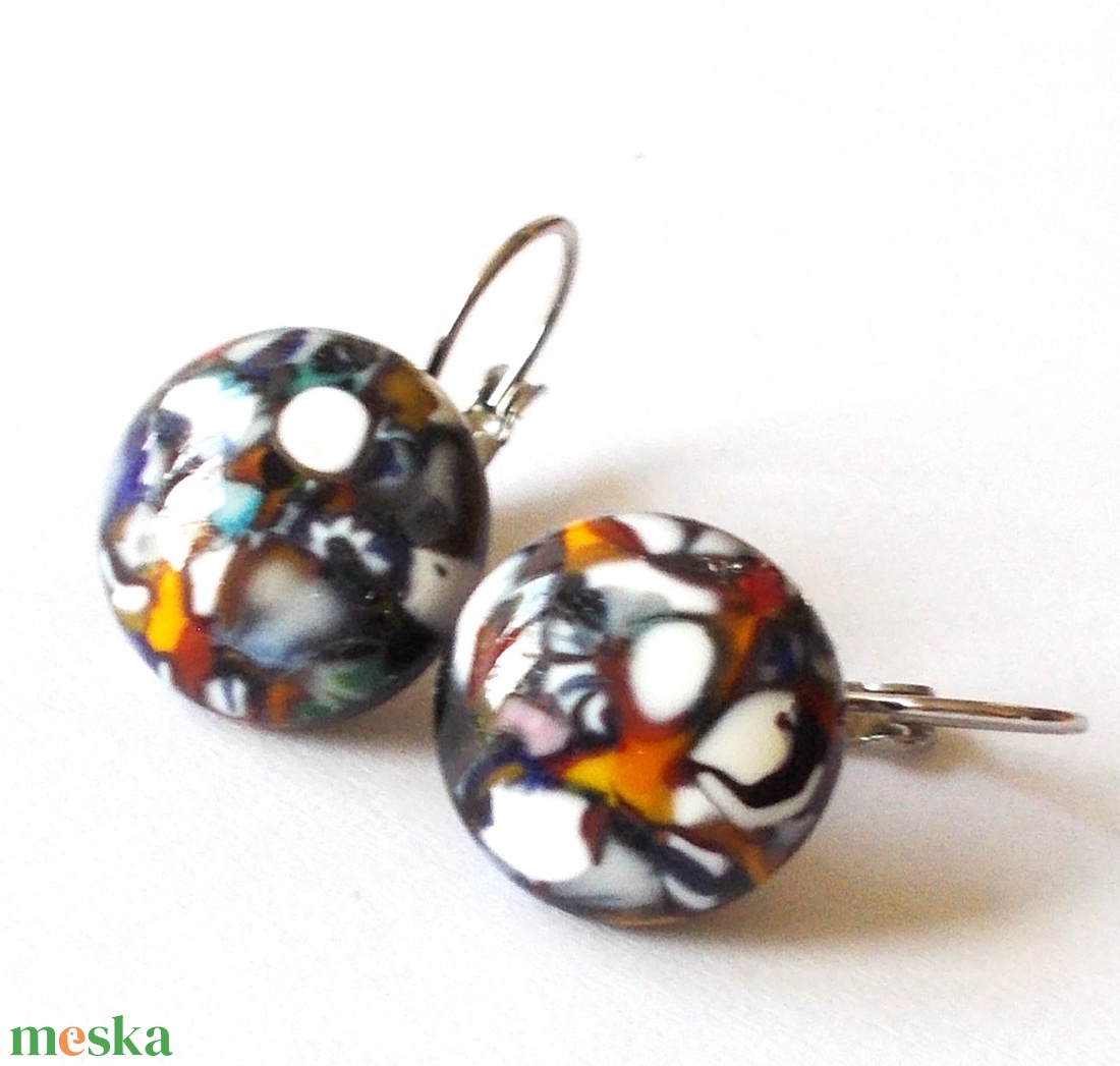 Színek fúziója feketén  kapcsos fülbevaló, ajándék  névnapra, születésnapra. - ékszer - fülbevaló - lógó fülbevaló - Meska.hu