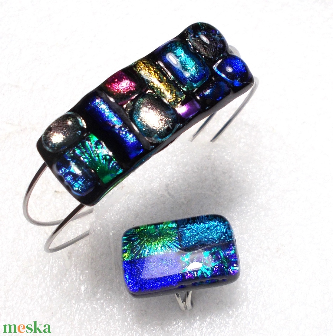 NEMESACÉL!  Dichroic mozaik karkötő és gyűrű, ajándék  lányoknak szalagavatóra, ballagásra, születésnapra, névnapra.  - ékszer - ékszerszett - Meska.hu