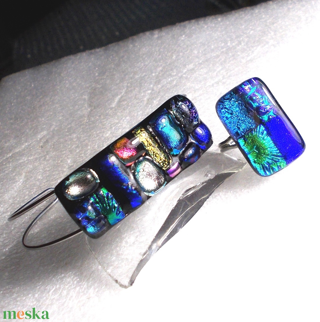 NEMESACÉL!  Dichroic mozaik karkötő és gyűrű, ajándék  lányoknak szalagavatóra, ballagásra, születésnapra, névnapra.  - ékszer - ékszerszett - Meska.hu