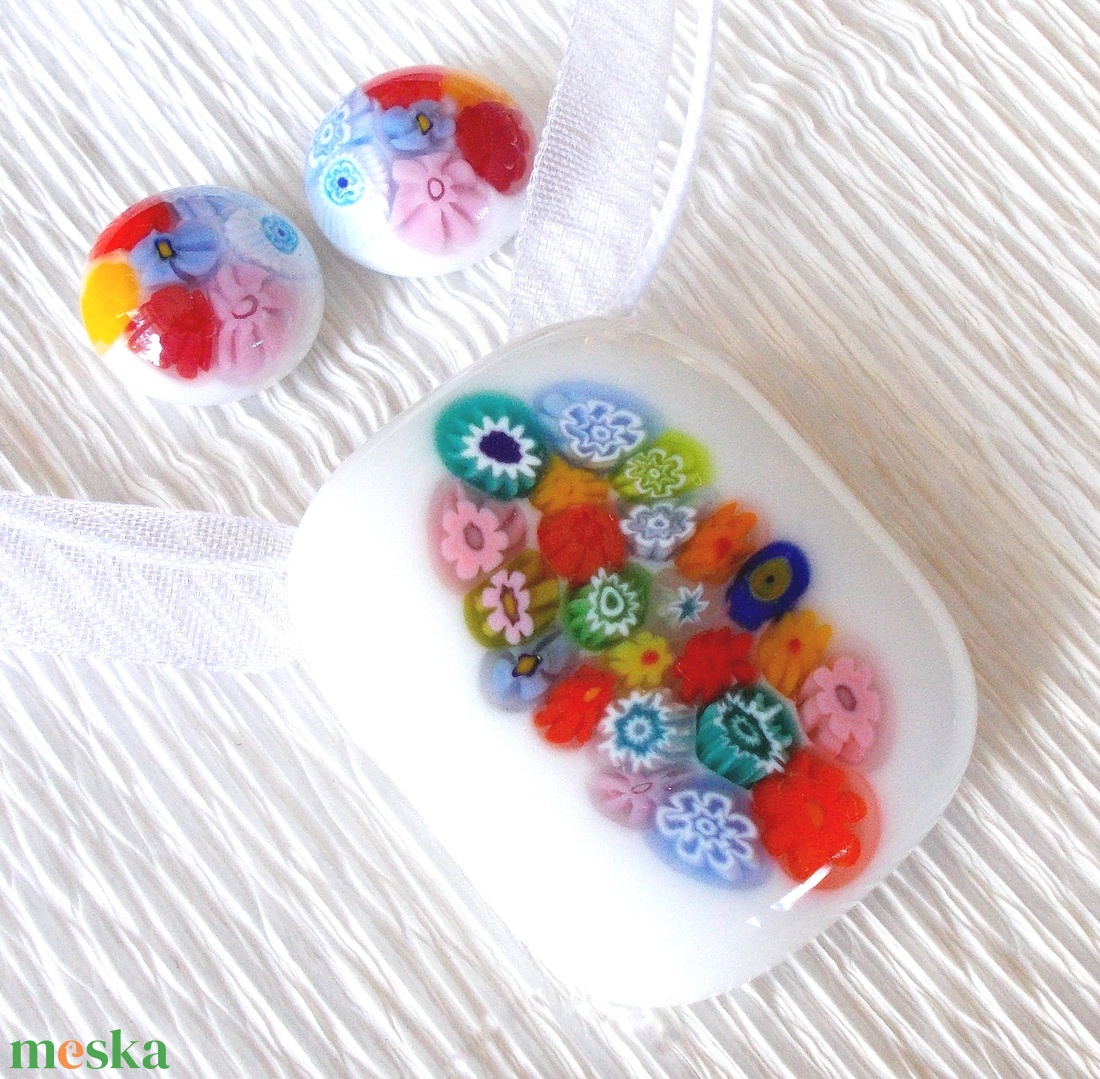 Nyári virágzuhatag üvegékszer, névnapra, születésnapra. - ékszer - ékszerszett - Meska.hu