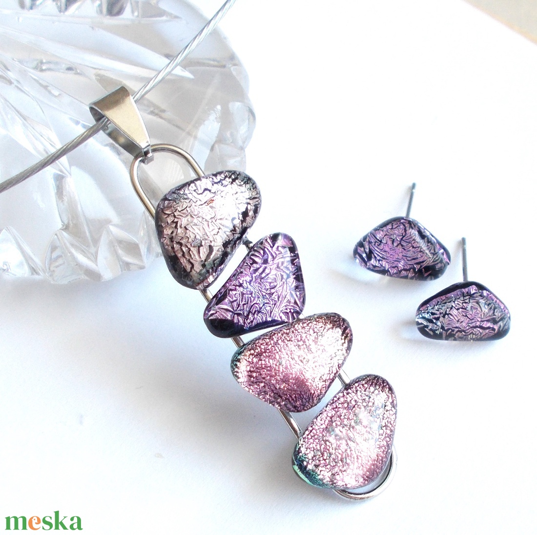  NEMESACÉL!  Rózsafények dichroic ékszerszett. - ékszer - ékszerszett - Meska.hu