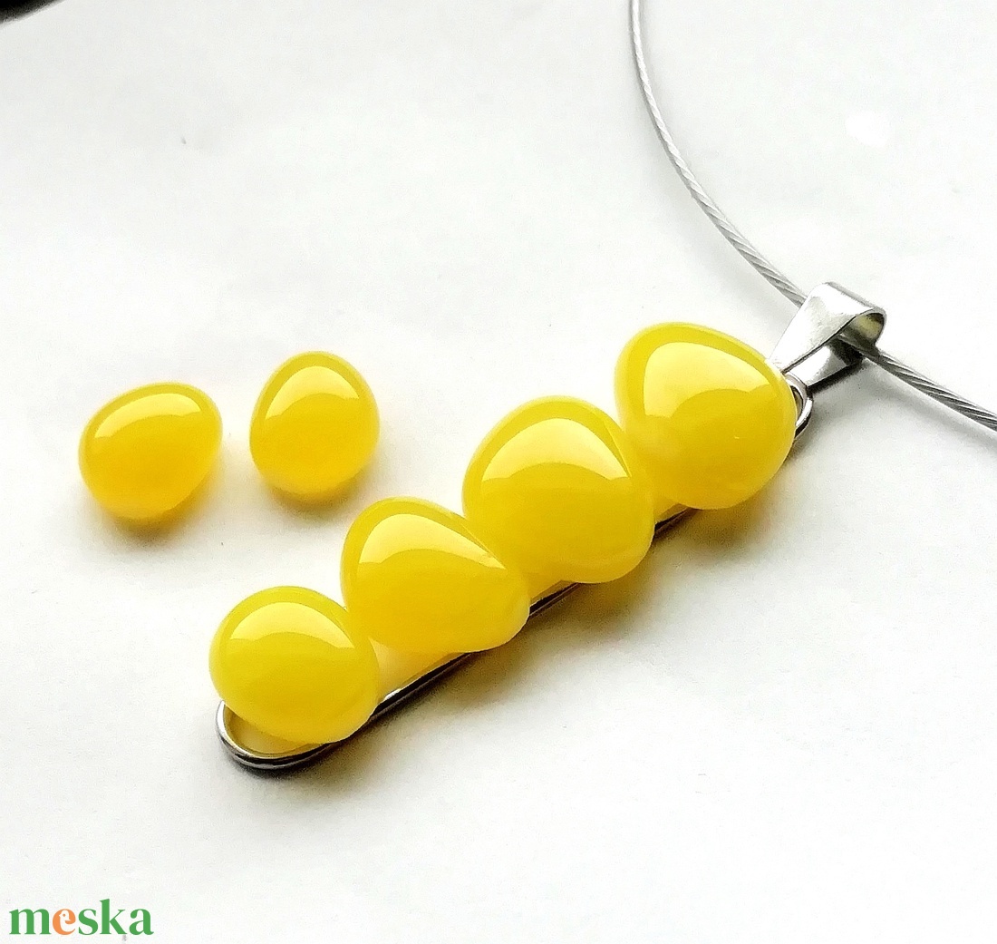 AKCIÓ! NEMESACÉL!  Sárga kavicsok üvegékszer szett. - ékszer - ékszerszett - Meska.hu