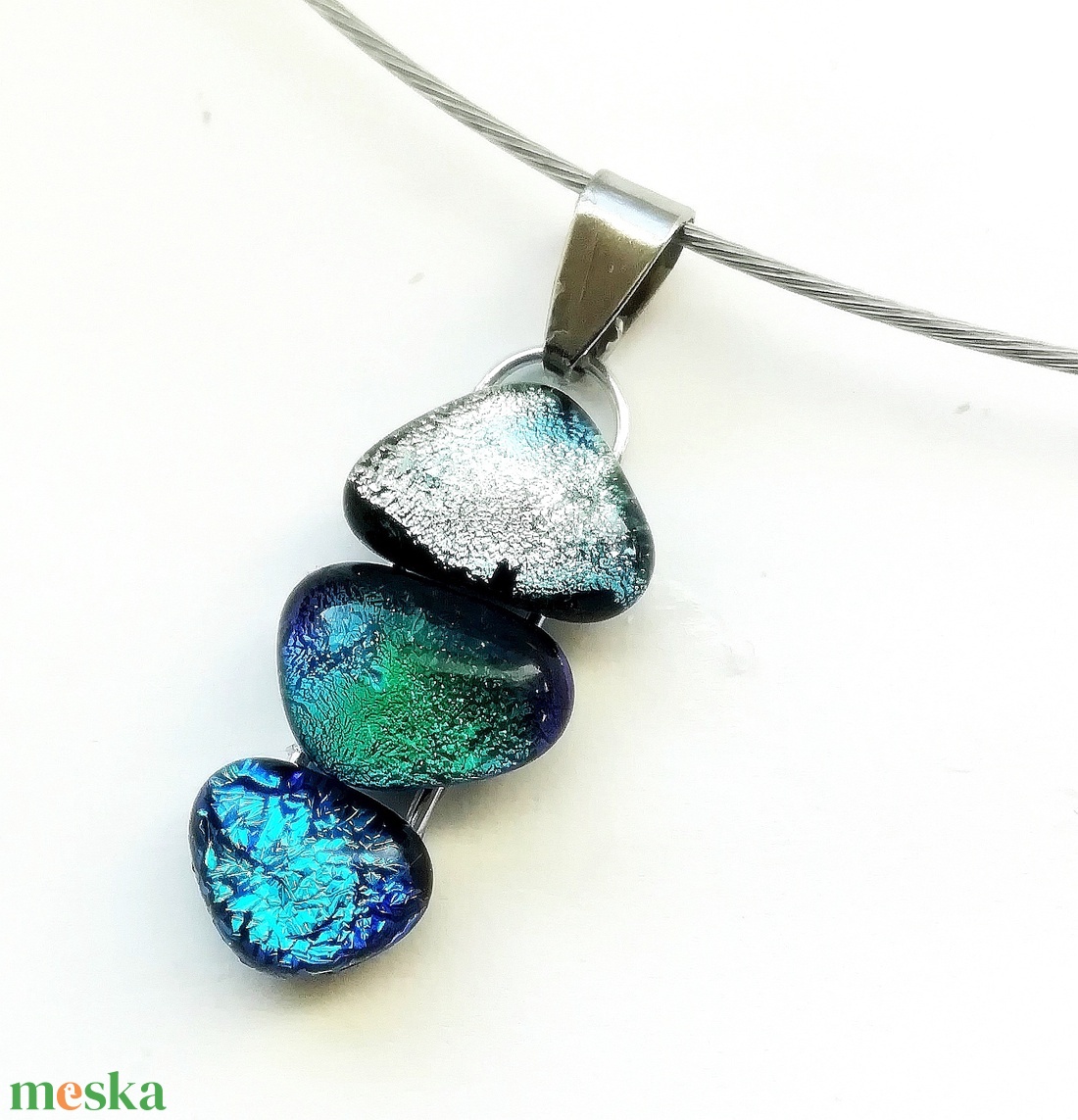 NEMESACÉL! kék-zöld-ezüst dichroic nyaklánc. - ékszer - ékszerszett - Meska.hu NEMESACÉL! kék-zöld-ezüst dichroic nyaklánc. - ékszer - ékszerszett - Meska.hu