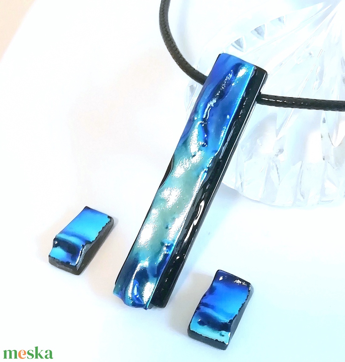  NEMESACÉL!  Ezüstös gleccser, dichroic ékszerszett. - ékszer - nyaklánc - medálos nyaklánc - Meska.hu