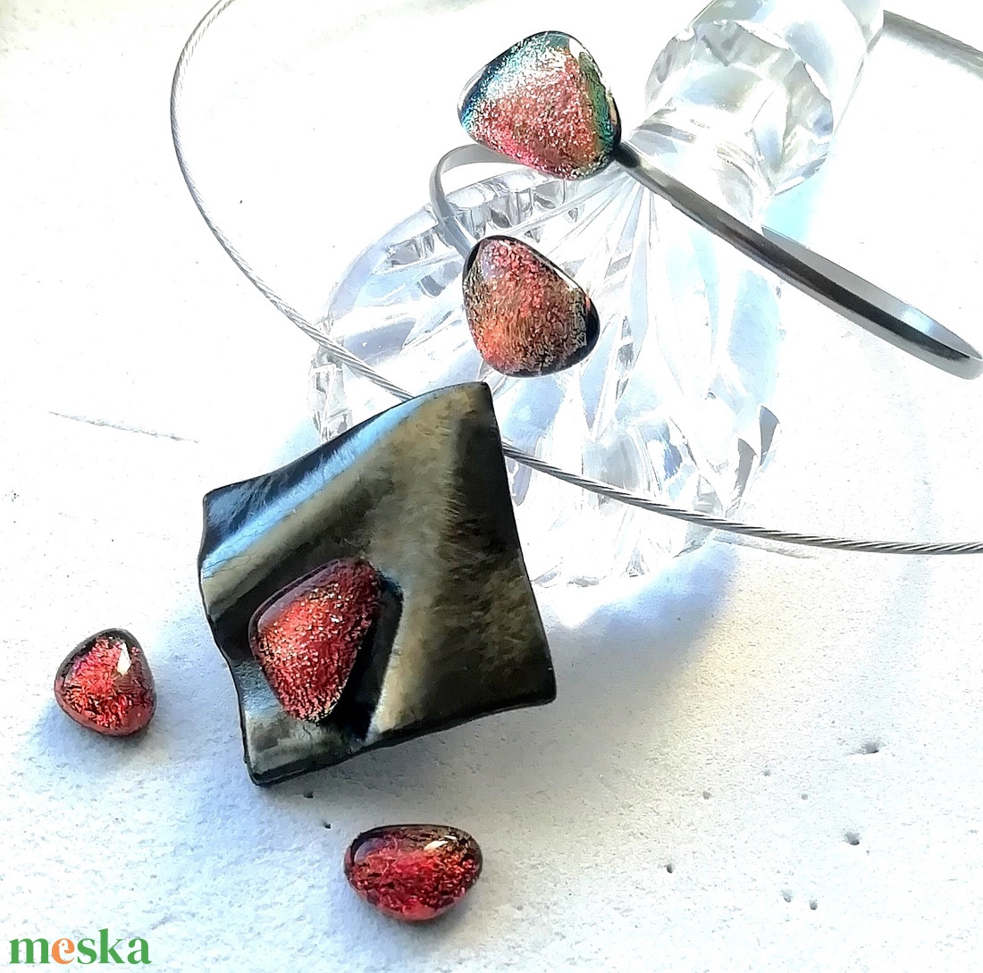 NEMESACÉL!  Bronzos vörös ragyogás ékszerszett, ajándék névnapra születésnapra. - ékszer - ékszerszett - Meska.hu