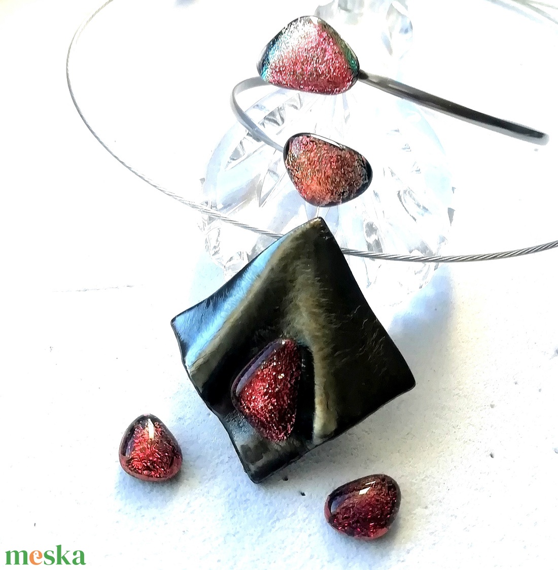 NEMESACÉL!  Bronzos vörös ragyogás ékszerszett, ajándék névnapra születésnapra. - ékszer - ékszerszett - Meska.hu