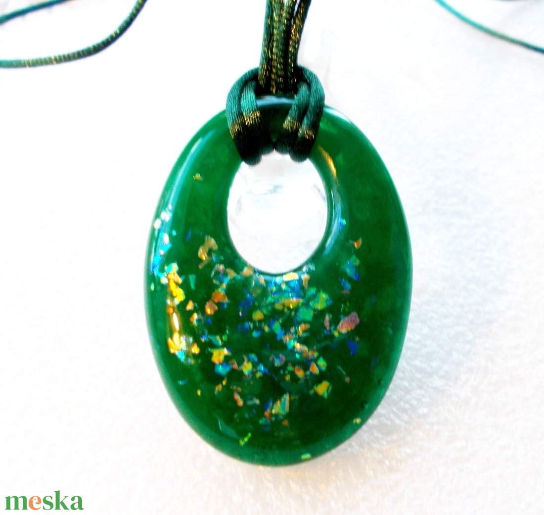FÉMMENTES!  Emeráld csillogás, fémmentes trendi medál. - ékszer - nyaklánc - medálos nyaklánc - Meska.hu