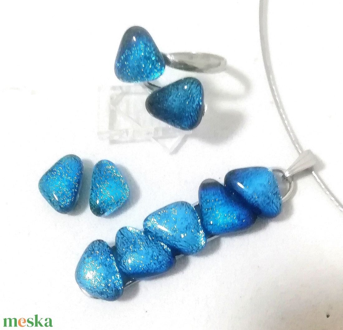 AKCIÓ! NEMESACÉL!  Ezüstkék kavicsok dichroic ékszerszett. - ékszer - ékszerszett - Meska.hu