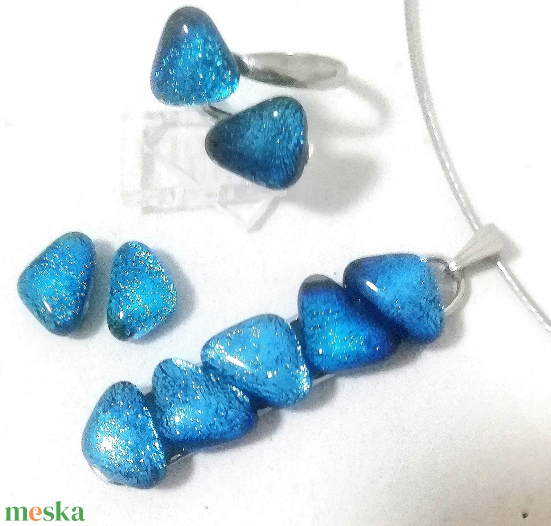 AKCIÓ! NEMESACÉL!  Ezüstkék kavicsok dichroic ékszerszett. - ékszer - ékszerszett - Meska.hu