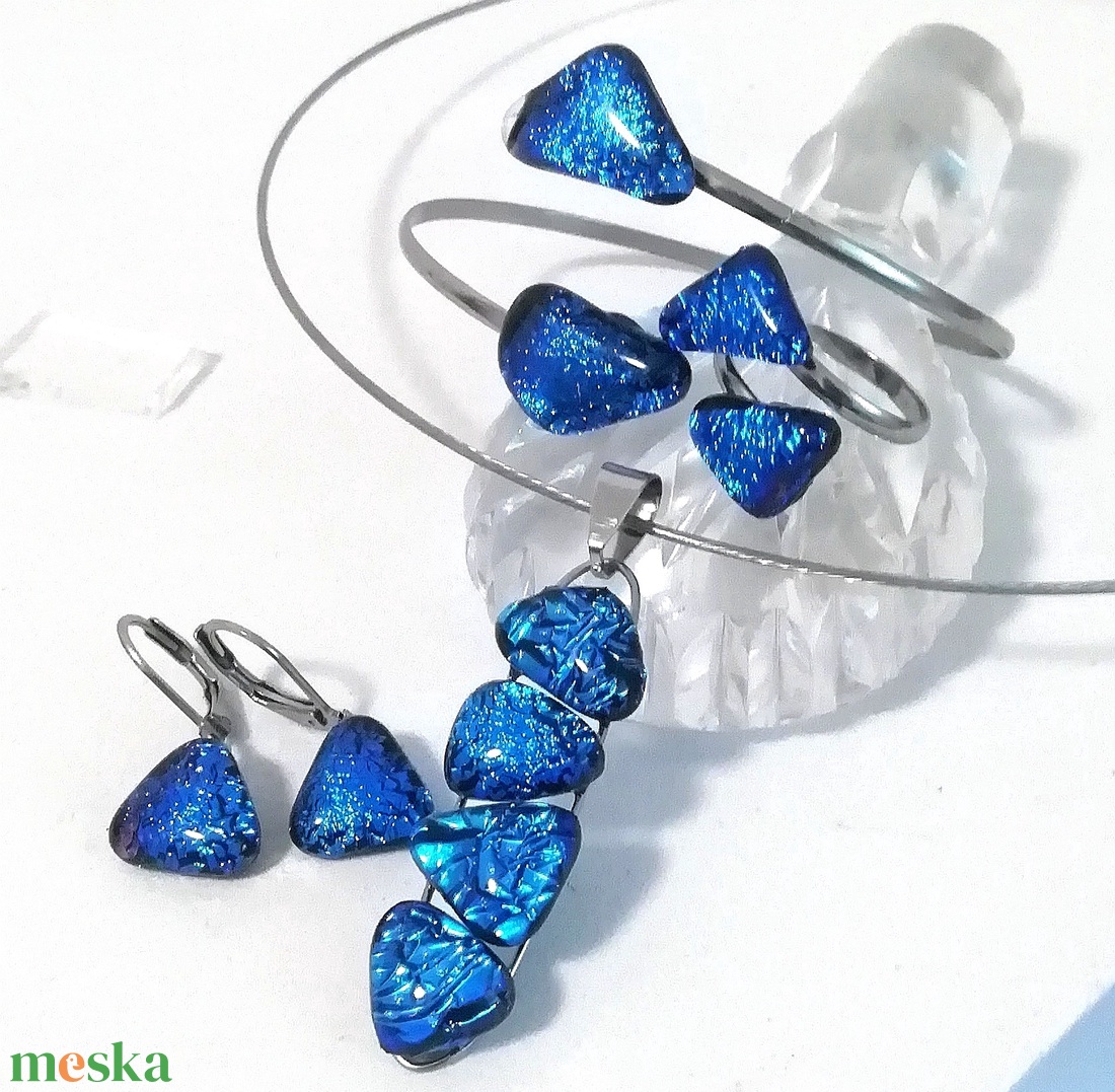 AKCIÓ! NEMESACÉL!  Kék-türkiz kavicsok dichroic ékszerszett. - ékszer - ékszerszett - Meska.hu