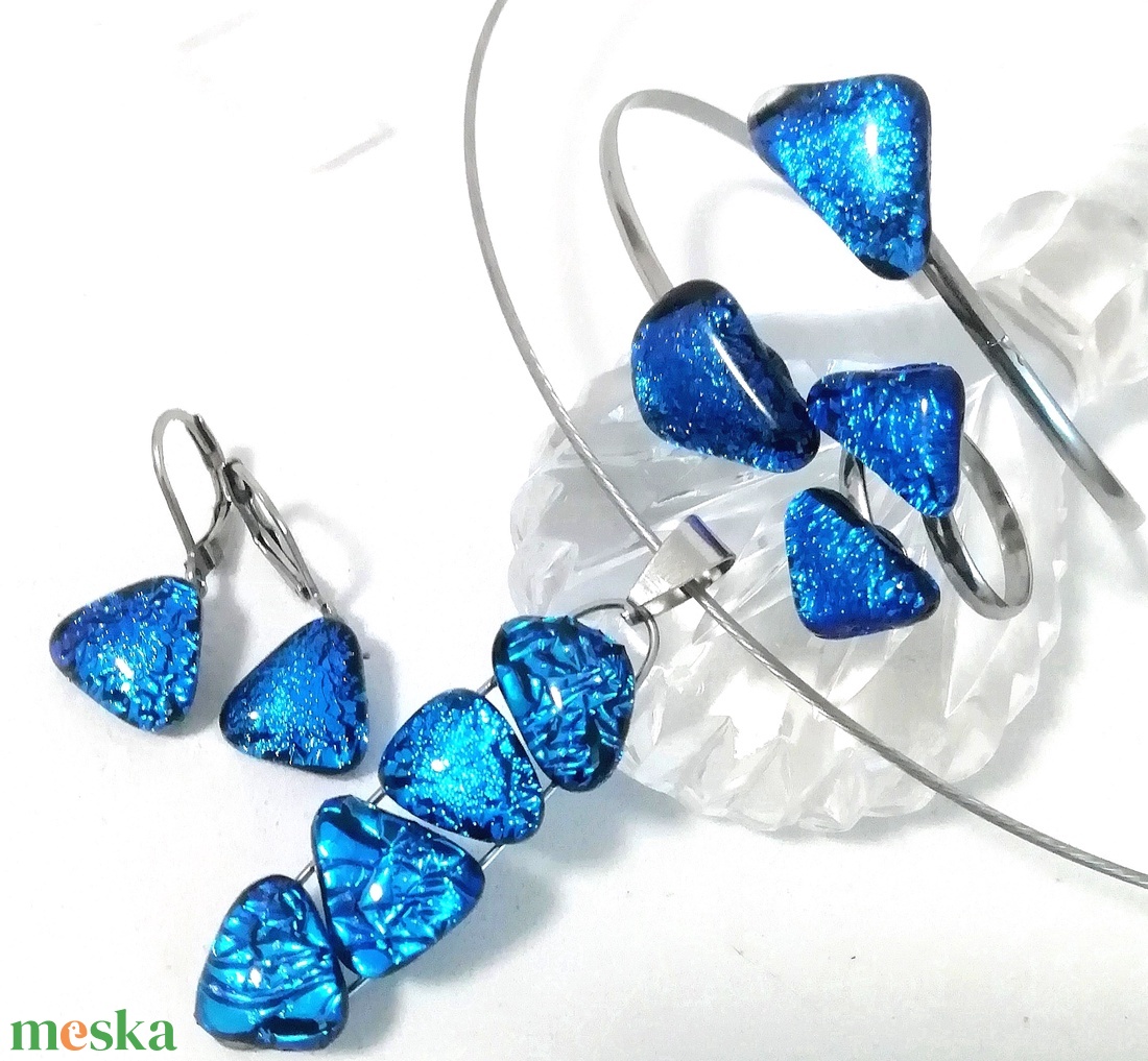 AKCIÓ! NEMESACÉL!  Kék-türkiz kavicsok dichroic ékszerszett. - ékszer - ékszerszett - Meska.hu