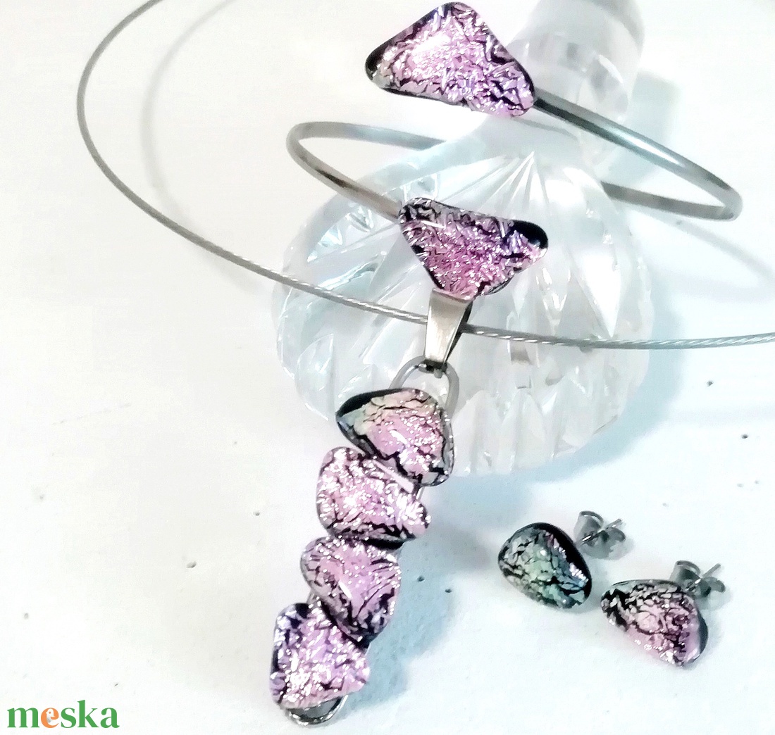  NEMESACÉL!  Magnólia dichroic ékszerszett. - ékszer - ékszerszett - Meska.hu