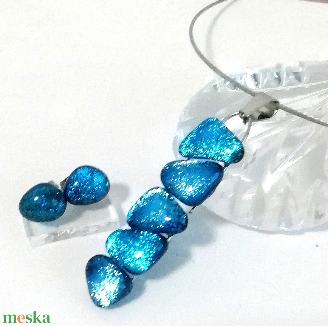 AKCIÓ! NEMESACÉL!  Ezüstkék kavicsok dichroic ékszerszett. - ékszer - ékszerszett - Meska.hu